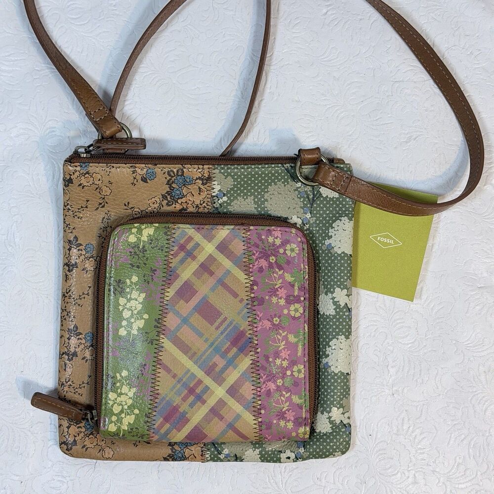 Vintage Fossil Patchwork Leather Crossbody Bag